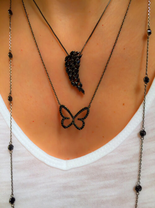 Colar Modelo Joalheria De Borboleta Rodio Negro E Zirconias Pretas - Image 3