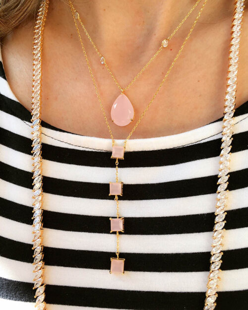 Gravatinha De Zirconias Quadradinhas Rosa Dourado Semijoia Exclusiva - Image 2
