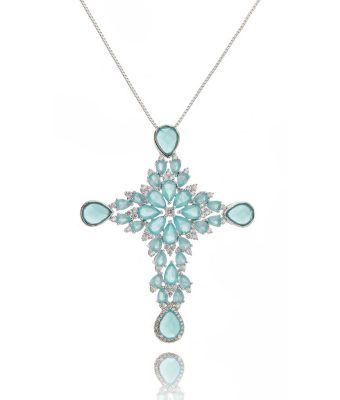Crucifixo Grande Charmoso Com Zirconias Brancas E Turmalinas