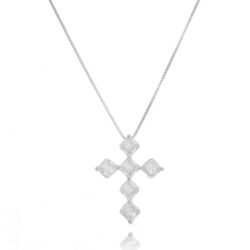 Crucifixo Lapidação Quadradinha Joia Moderna Zirconias Brancas Rodio Semi Joia