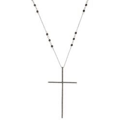 Crucifixo Zirconias Pretas Com Corrente Tiffany Pontos Luz Rodio Negro Semijoia