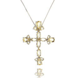 Crucifixo Grande Amarelo Corrente Veneziana Longa Semi Joia Rodio