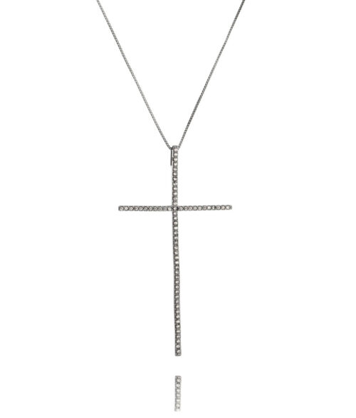 Crucifixo Grande Rodio Negro Cravejado De Zirconias Semi Joia