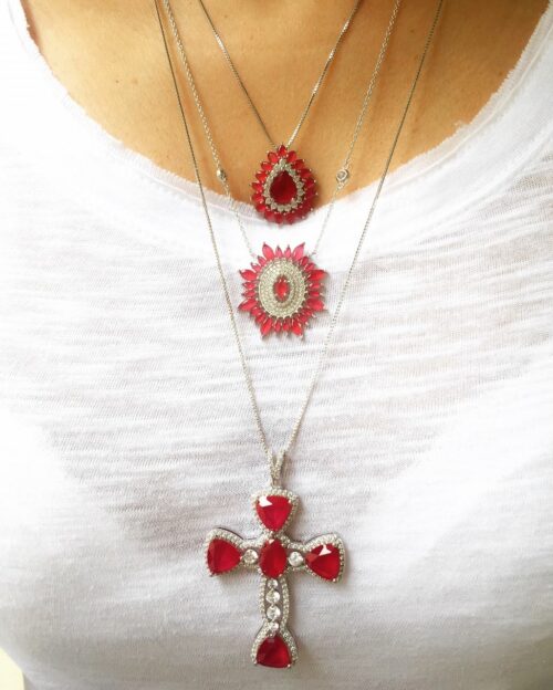 Colar De Gota Luxuosa Com Zirconias Rubis Semi Jóias Finas - Image 2