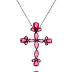 Crucifixo Rodio Negro Com Zirconias Rubelitas Semi Joia