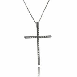 Crucifixo Ródio Negro Estilizado Com Zirconias Brancas Semijoia