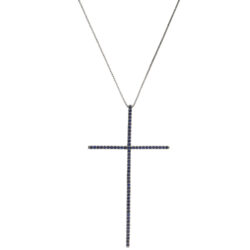 Crucifixo Palito Grande Rodio Negro Cravejado Zirconias Azuis Semijoia
