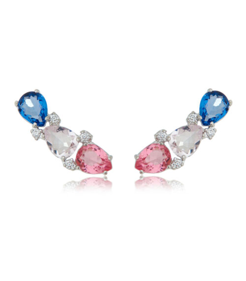 Ear Cuff De Gotas Coloridas E Zirconias Rodio Semi Joia