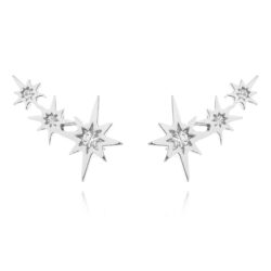 Brinco Mini Ear Cuff De Tres Estrelas Cravejadas Prata 925