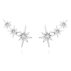 Brinco Mini Ear Cuff De Tres Estrelas Cravejadas Prata 925