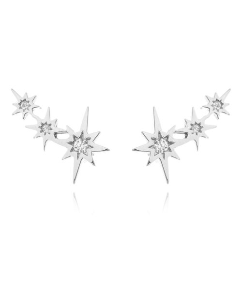 Brinco Mini Ear Cuff De Tres Estrelas Cravejadas Prata 925