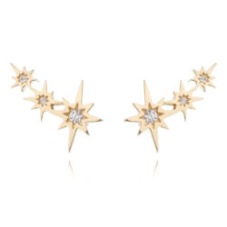 Brinco Mini Ear Cuff De Tres Estrelas Cravejadas Banho Ouro Semi Joia