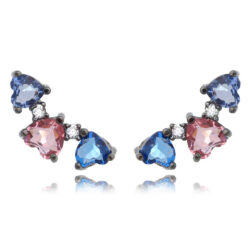 Ear Cuff Colorido Delicado De Corações Rodio Negro Semi Joia