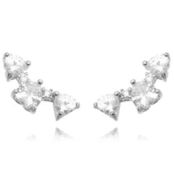 Ear Cuff 3 Corações Zirconias Brancas Rodio Semi Joia Da Moda