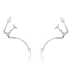 Ear Cuff Moderno Inspired Zirconias Brancas Semi Joia Rodio Branco