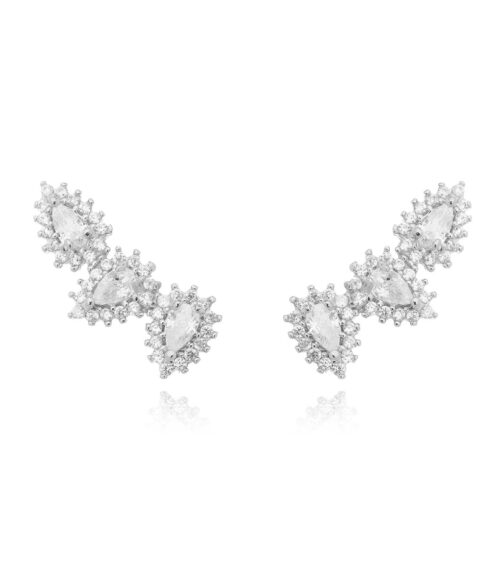 Ear Cuff De Gotinhas Zirconias Brancas Rodio Semi Joia