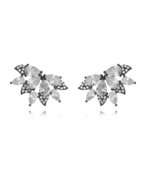 Ear Cuff Joia Delicada Em Rodio Negro Zirconias De Gotinhas