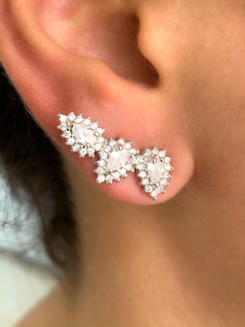 Ear Cuff De Gotinhas Zirconias Brancas Rodio Semi Joia - Image 2