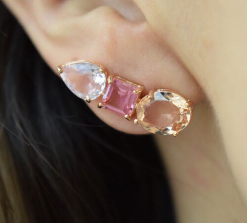 Ear Cuff Geometrico De Pedras Coloridas Diferentes Rosé Semi Joia - Image 2