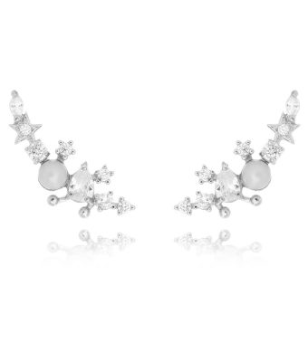 Ear Cuff Gotinha Estrela E Perola Shell Zirconias Prata 925
