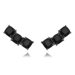 Brinco ear cuff ródio negro quadradinhos pretos semi joia