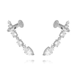 Ear Cuff Com Piercing Fake Zirconias E Estrelinhas Prata 925 Banho Rodio