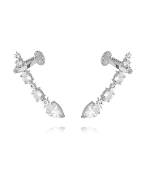 Ear Cuff Com Piercing Fake Zirconias E Estrelinhas Prata 925 Banho Rodio