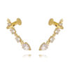 Ear Cuff Com Piercing Fake Zirconias E Estrelinhas Prata 925 Banho Ouro