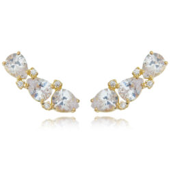 Ear Cuff De Gotas Zirconias Brancas Semi Joia Banho De Ouro 18K