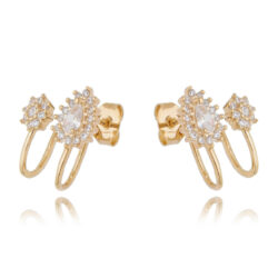 Brinco Fake Delicado De Zirconias Brancas Gotinha E Chuveiro Semi Joia Da Moda