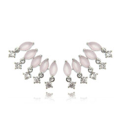 Ear Cuff Prata Moderno Com Movimento E Zirconias Quartzo Rosa