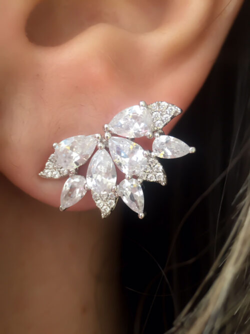 Ear Cuff Delicado De Gotas Zirconias Brancas Semijoia Fina Da Moda Rodio - Image 2