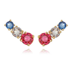Ear Cuff 3 Pedras Coloridas Dourado Semi Joia Delicada Pequena