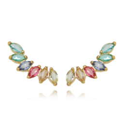 Ear Cuff Pequeno De Navetes Coloridas Banhado Em Ouro Semi Joia
