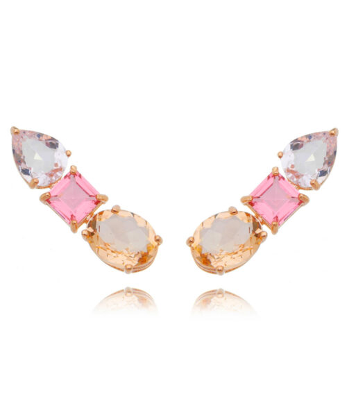 Ear Cuff Geometrico De Pedras Coloridas Diferentes Rosé Semi Joia