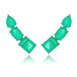 Ear Cuff Geometrico Esmeralda Colombiana Fusion Rodio Negro Semijoia