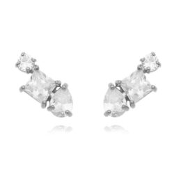 Ear Cuff Geometrico De Zirconias Brancas Ródio Semi Joia