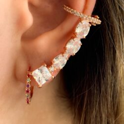 ear cuff de prata 925 com zirconias cristais e banho de ouro rose joias de luxo waufen