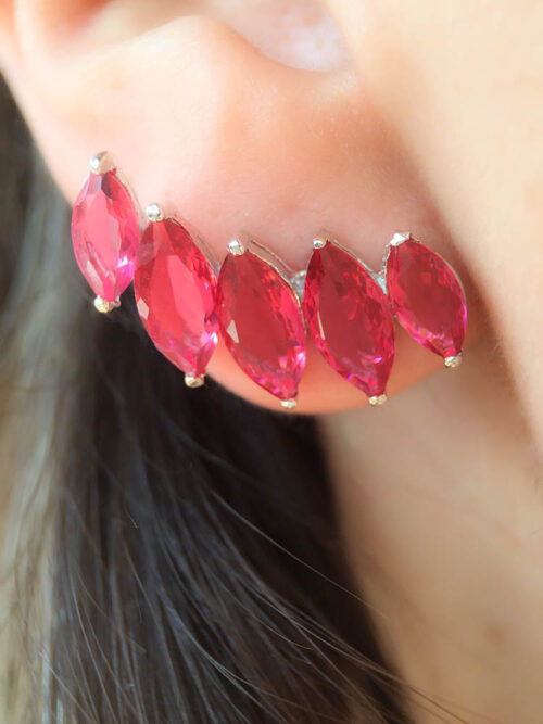 Ear Cuff Prata De Cristais Navetes Rubis Semi Joia Fina - Image 2