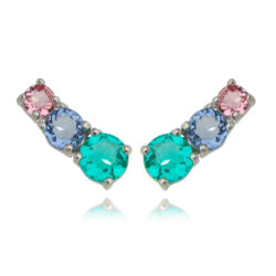 Ear Cuff Pequeno 3 Pedras Coloridas Rodio Semi Joia Delicada