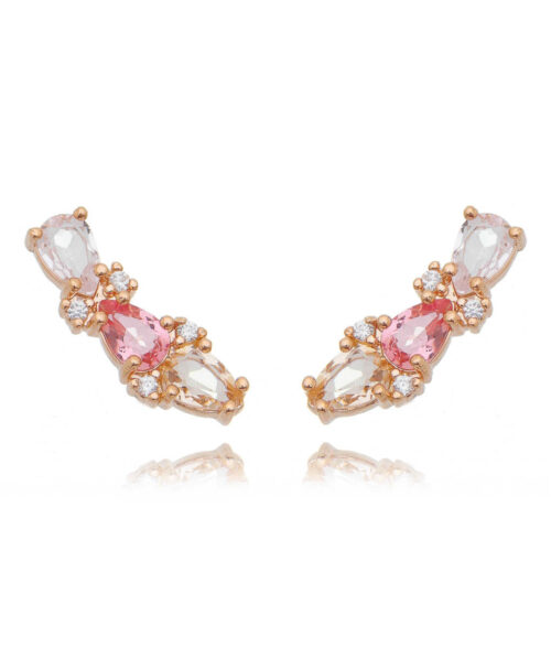 Ear Cuff Prata 925 Cristais Coloridos Banho Rosé Waufen Joias