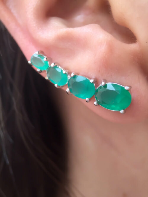 Ear Cuff Pedras Ovais Esmeralda Leitosa Rodio Branco Semi Joia - Image 2