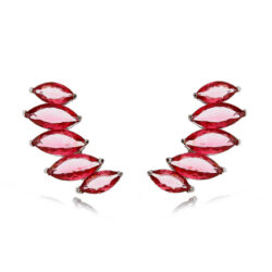 Ear Cuff Prata De Cristais Navetes Rubis Semi Joia Fina