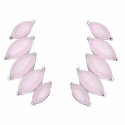 Ear Cuff Quartzo Rosa Com Banho De Rodio Semi Joia Online