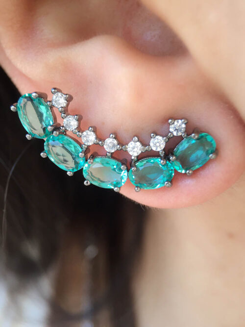 Ear Cuff Moderno Turmalina Com Rodio Negro Semi Joia Fina - Image 2