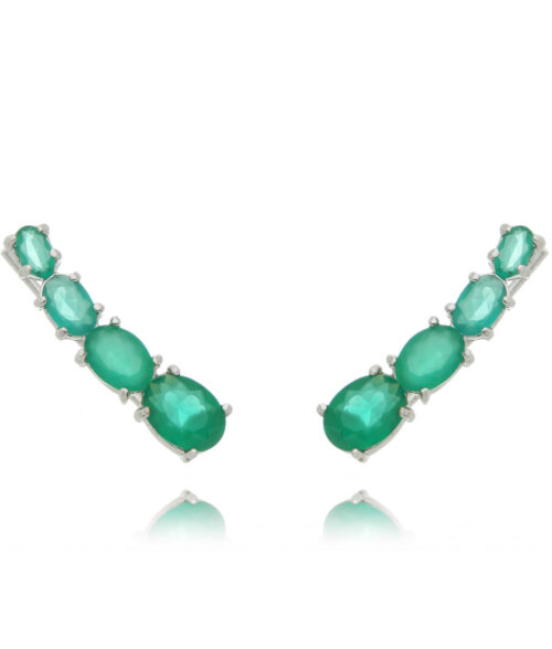 Ear Cuff Pedras Ovais Esmeralda Leitosa Rodio Branco Semi Joia