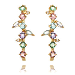 Ear Hook Colorido De Prata 925 Luxuoso Banhado Em Ouro