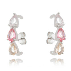 Ear Hook De Gotas Coloridas Morganita Kunzita E Safira Rosa Rodio Semi Joia
