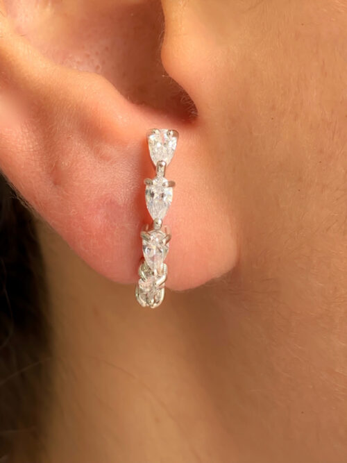 Ear Hook De Gotinhas Zirconias Brancas Rodio Semi Joia - Image 2