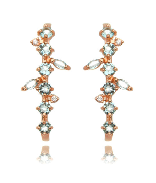 Ear Hook De Prata 925 Luxuoso Agua Marinha Rosé